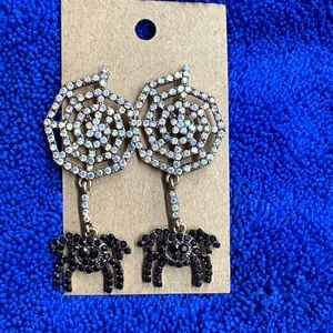 Spider Web Dangle Earrings with Black and Silver Accents